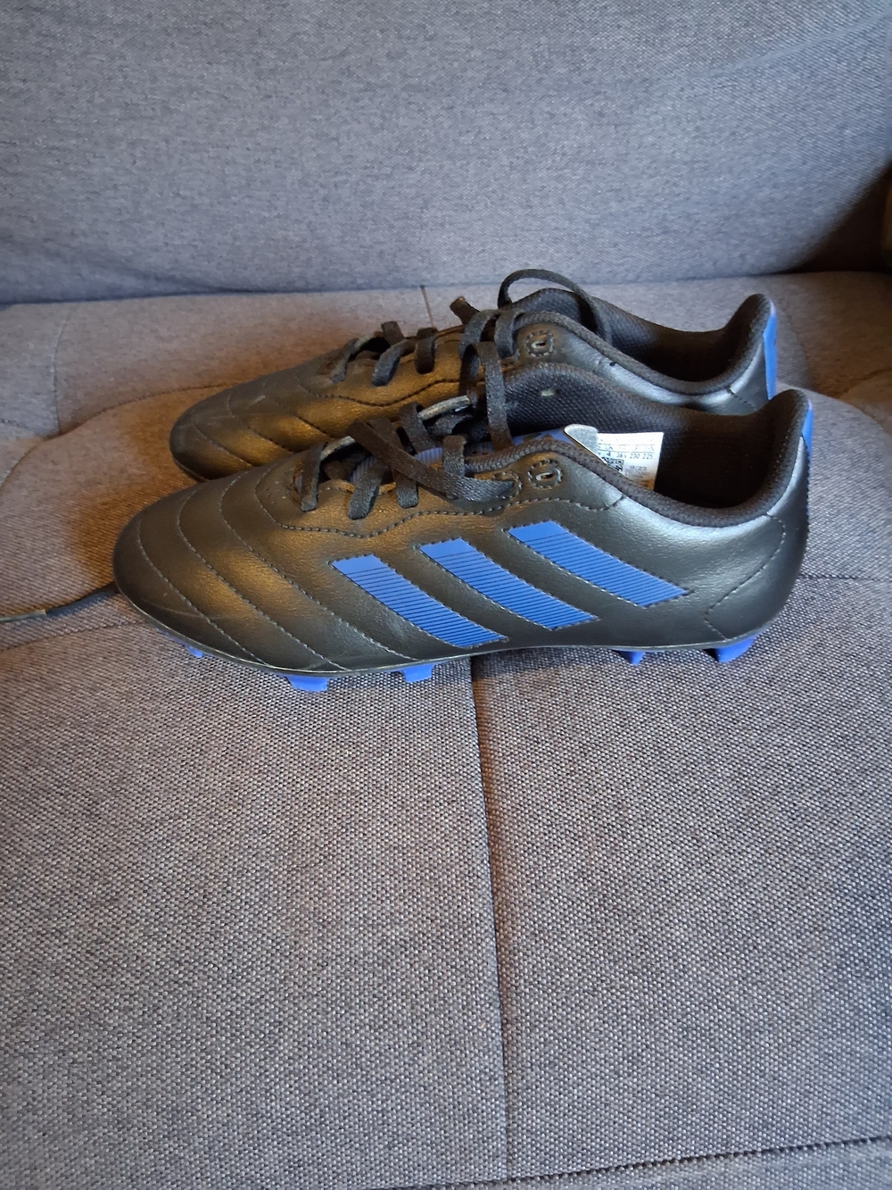 Adidas Boys  Black Soccer Cleats with Blue Stripes